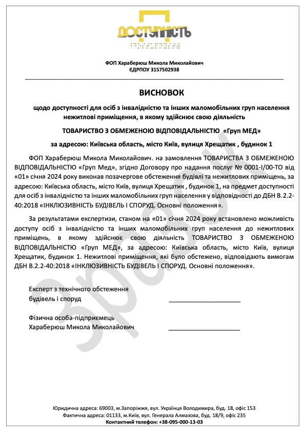 Зразок висновку про доступність