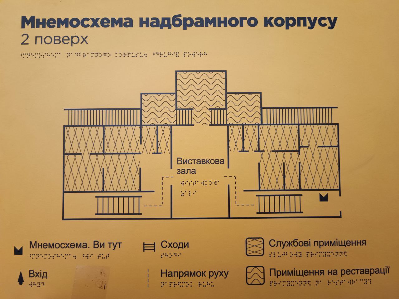 Тактильна мнемосхема поверху з рельєфною картою та шрифтом Брайля для орієнтації у будівлі